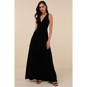 Lulus Beautiful Night Black Velvet Sleeveless Maxi Dress - Size L
